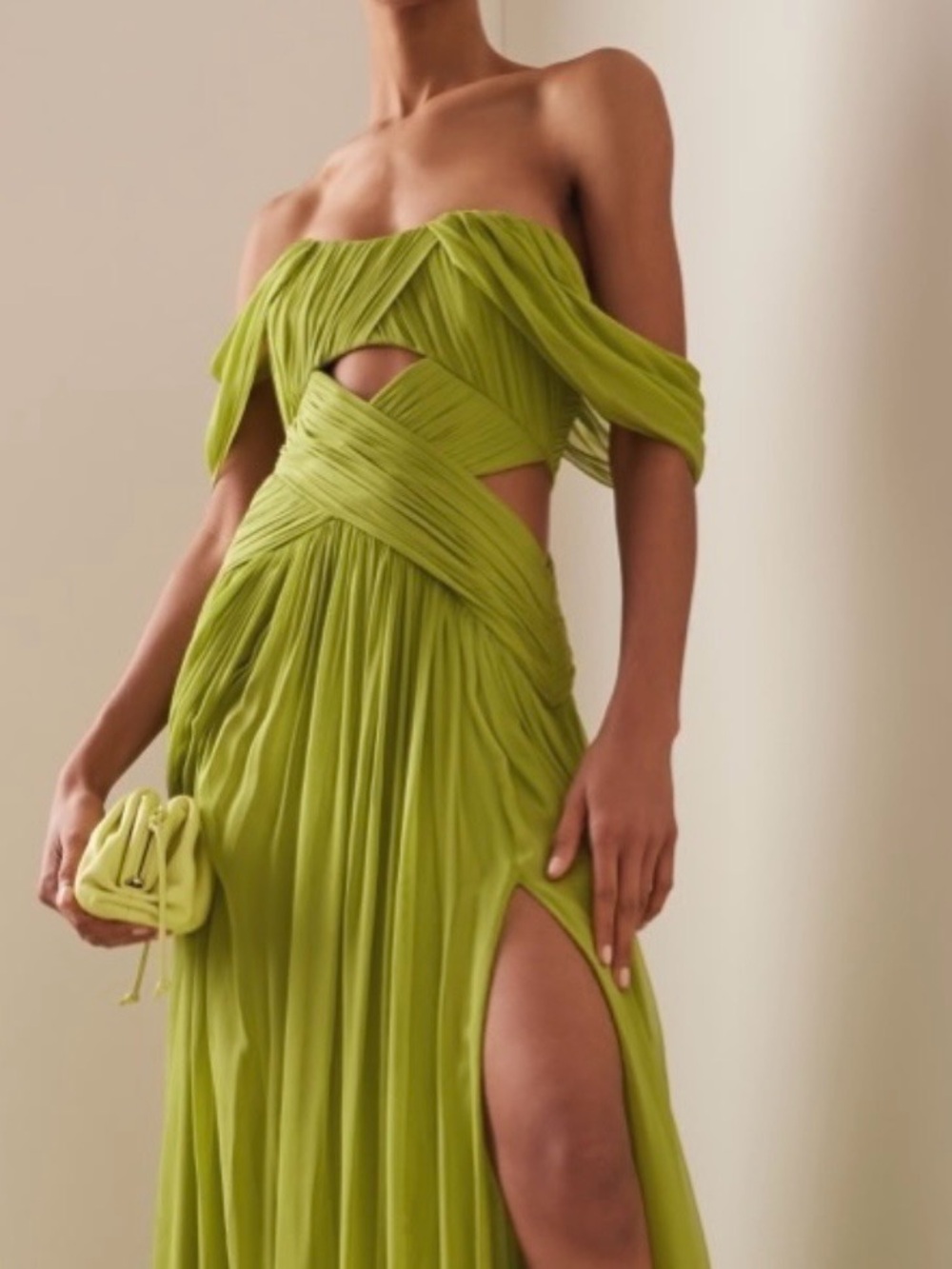 Off-Shoulder Lime Green Evening Dress - Picture 5 of 15
